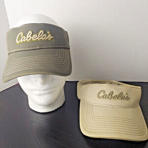 CABELAS Sun Visor Hat OSFM Embroidered Hook 'n Loop Pair - Set of 2 Gray Tan